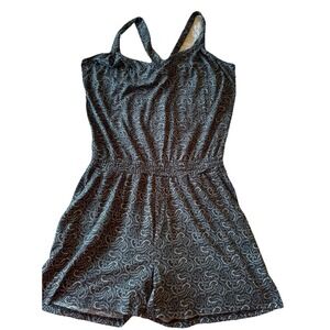 Mountain Khakis Romper Jumpsuit Large Black Gray White Floral Sleeveless Tank‎